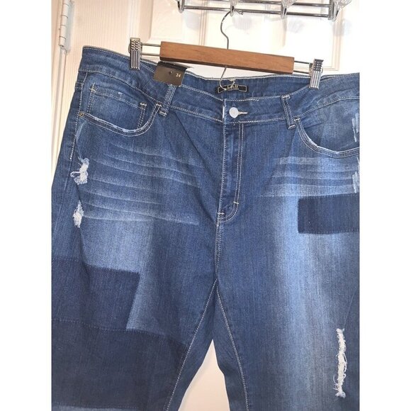 L&B Lucky & Blessed Patchwork Straight Leg Medium Wash Denim Blue Jeans Size 3X - Picture 3 of 10